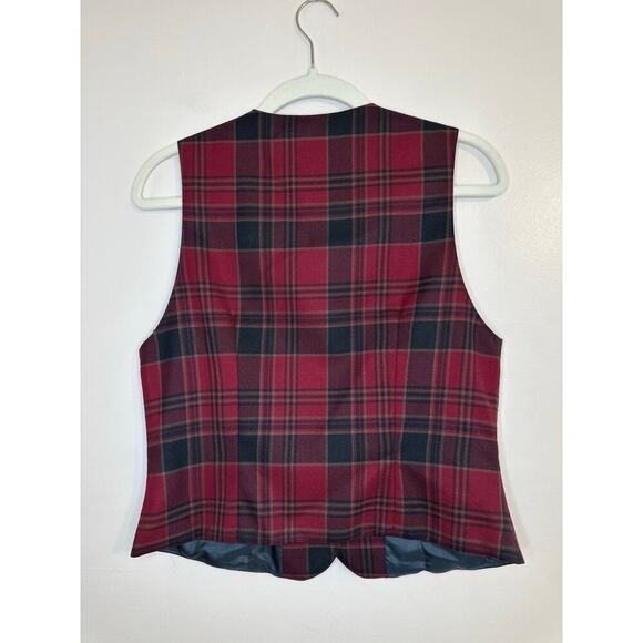 Vintage Y2K Womens Pendleton Red Plaid Dark Academia Preppy Wool Button Vest 6P - Picture 2 of 6